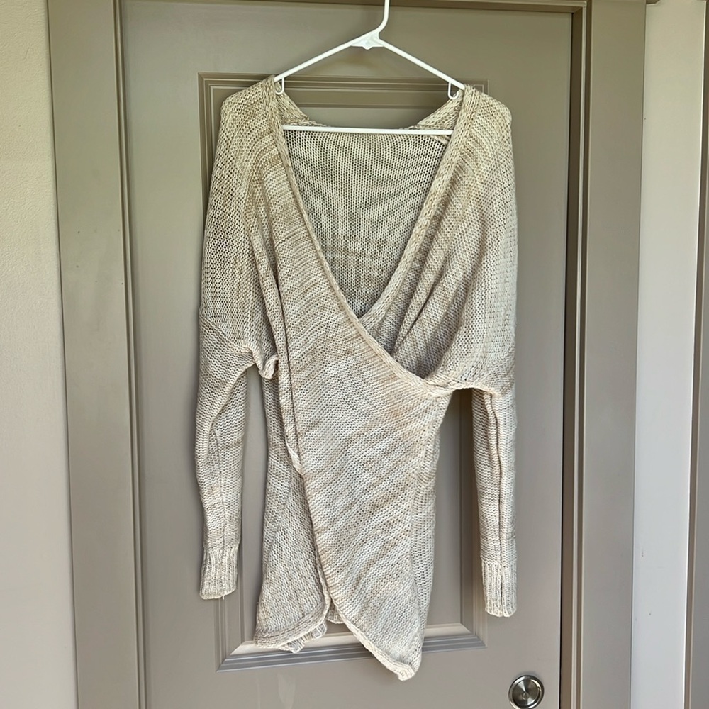 Reversible cross front or back sweater, oatmeal color, women’s O/S